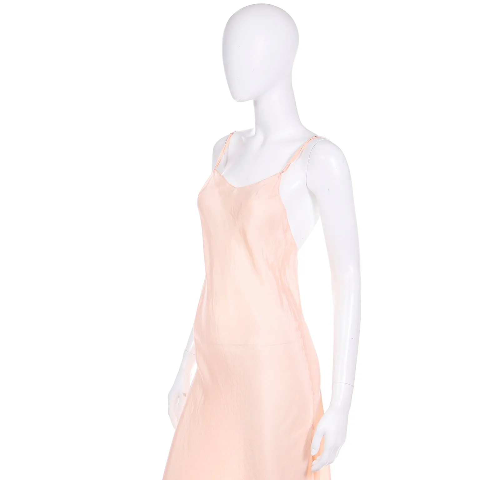 1940s Peachy Pink Long Low Back Nightgown or Slip Dress