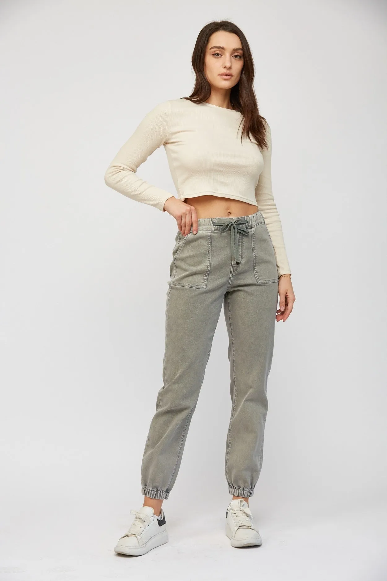 Ash Grey High Rise Jogger Crop | Mica*