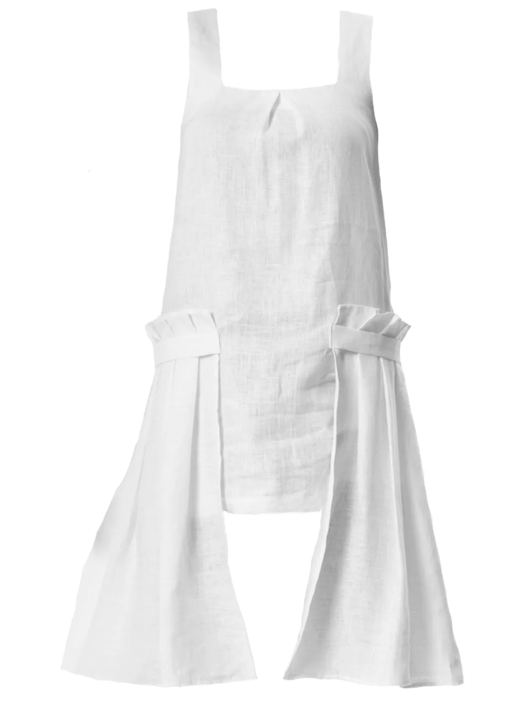 Asymmetric White Linen Tunic Top