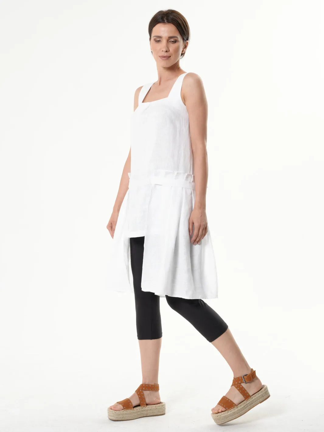 Asymmetric White Linen Tunic Top