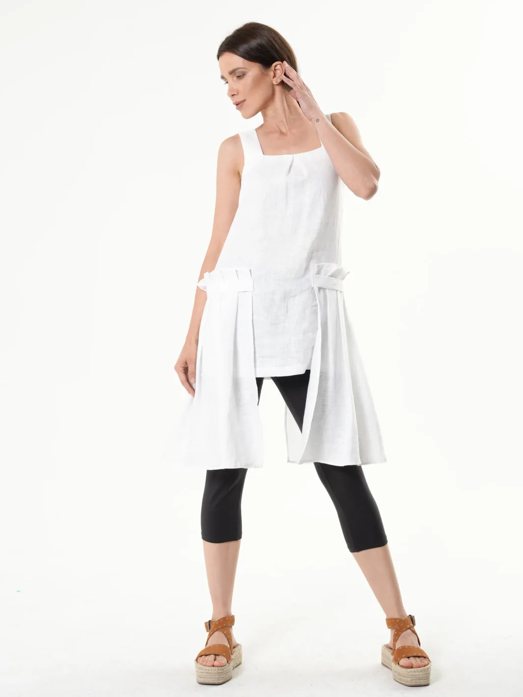 Asymmetric White Linen Tunic Top