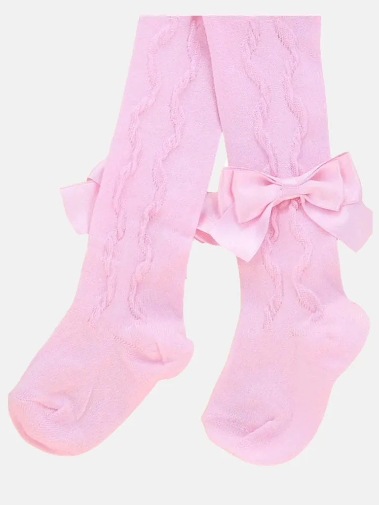 Baby Girl PEX Cable-Knit Tights with Bow - Pink