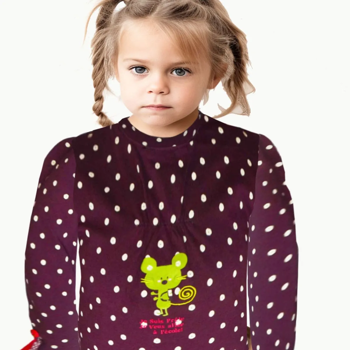 Baby Girls Long Sleeve Top | Printed Plum with 3D design | Age 6-24 Months