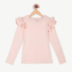 Bamboo Fabric Girl's Ruffled Shoulder Top | Anti-bacterial, Anti-viral Collection