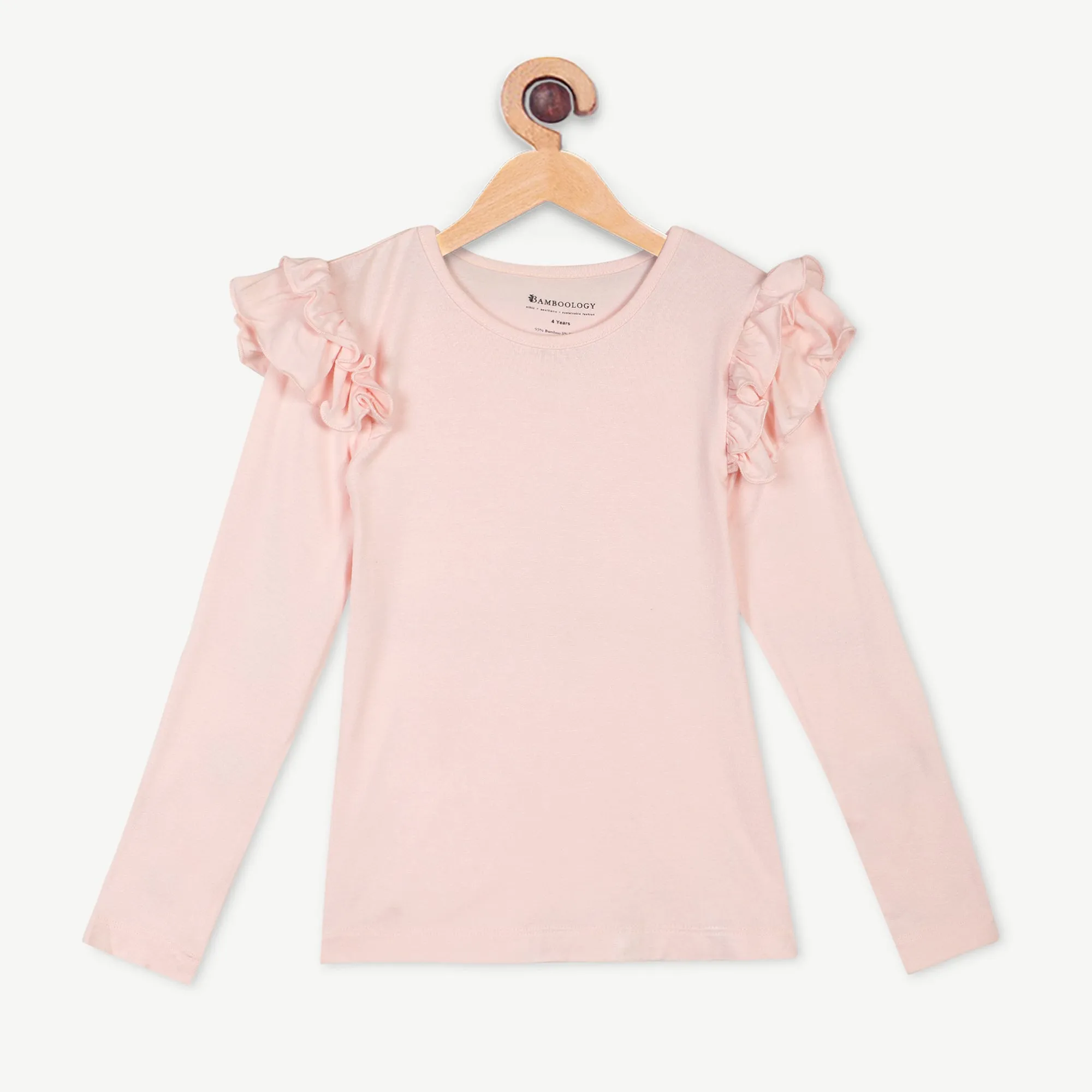 Bamboo Fabric Girl's Ruffled Shoulder Top | Anti-bacterial, Anti-viral Collection