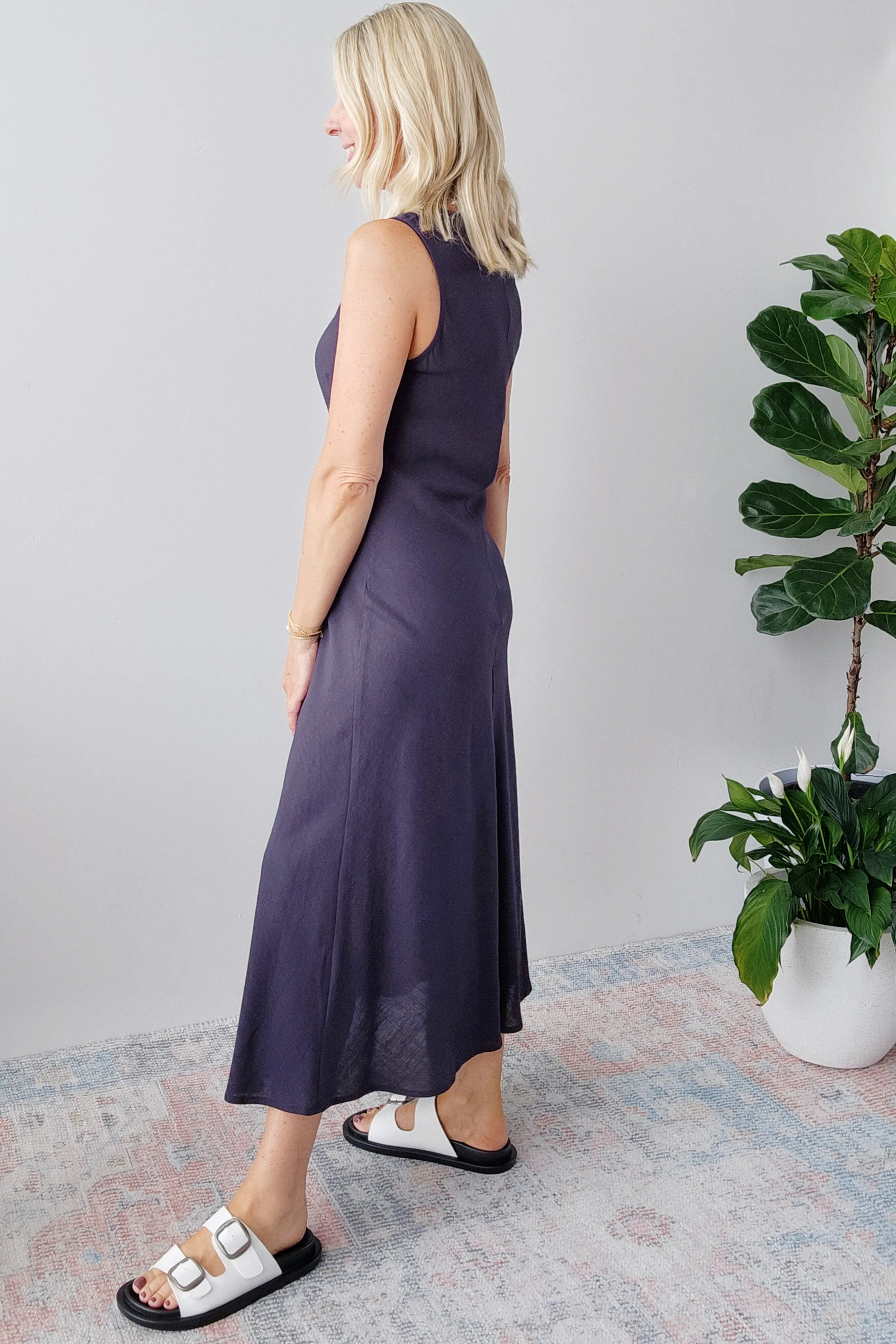 Bias Slip Dress - Navy