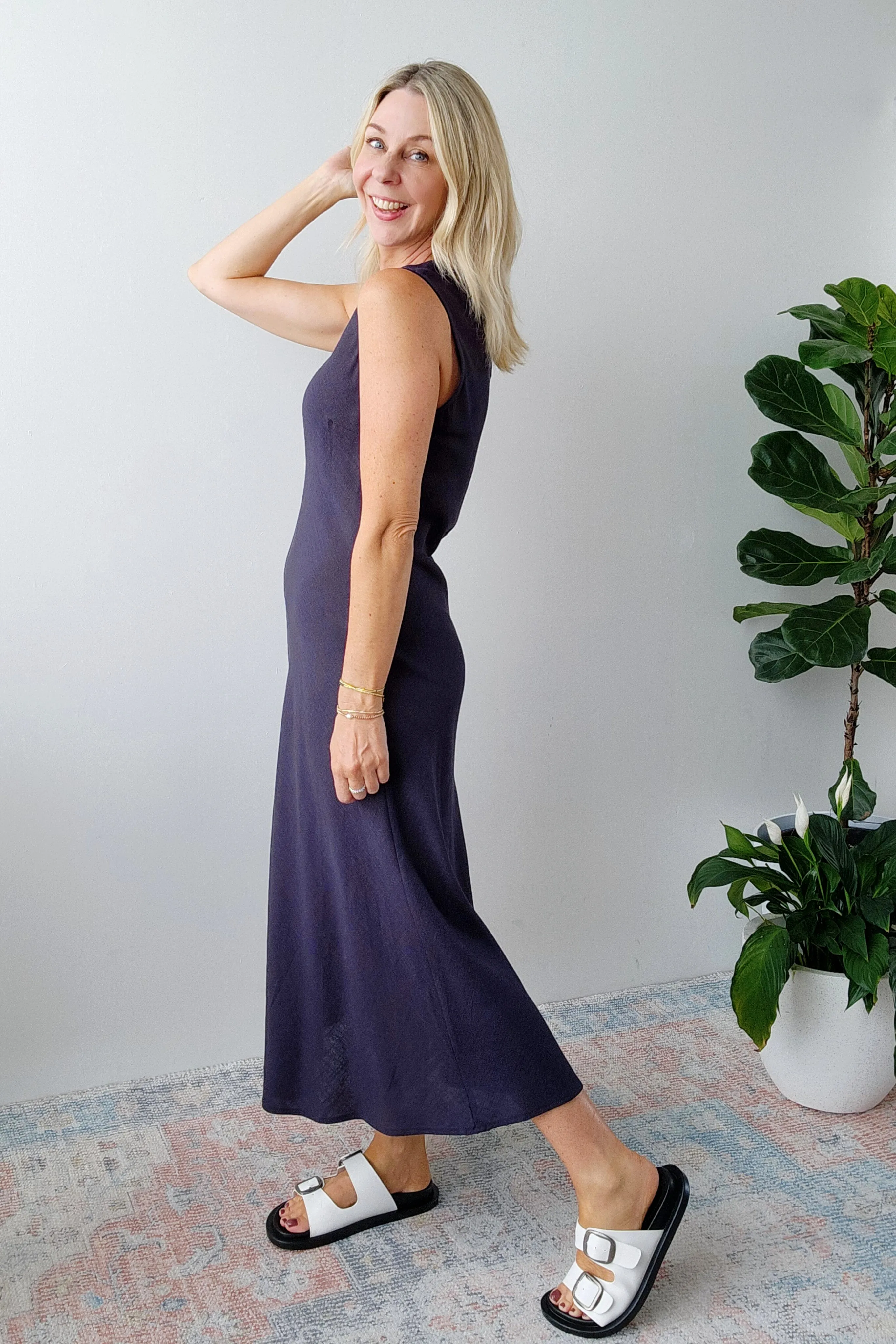 Bias Slip Dress - Navy