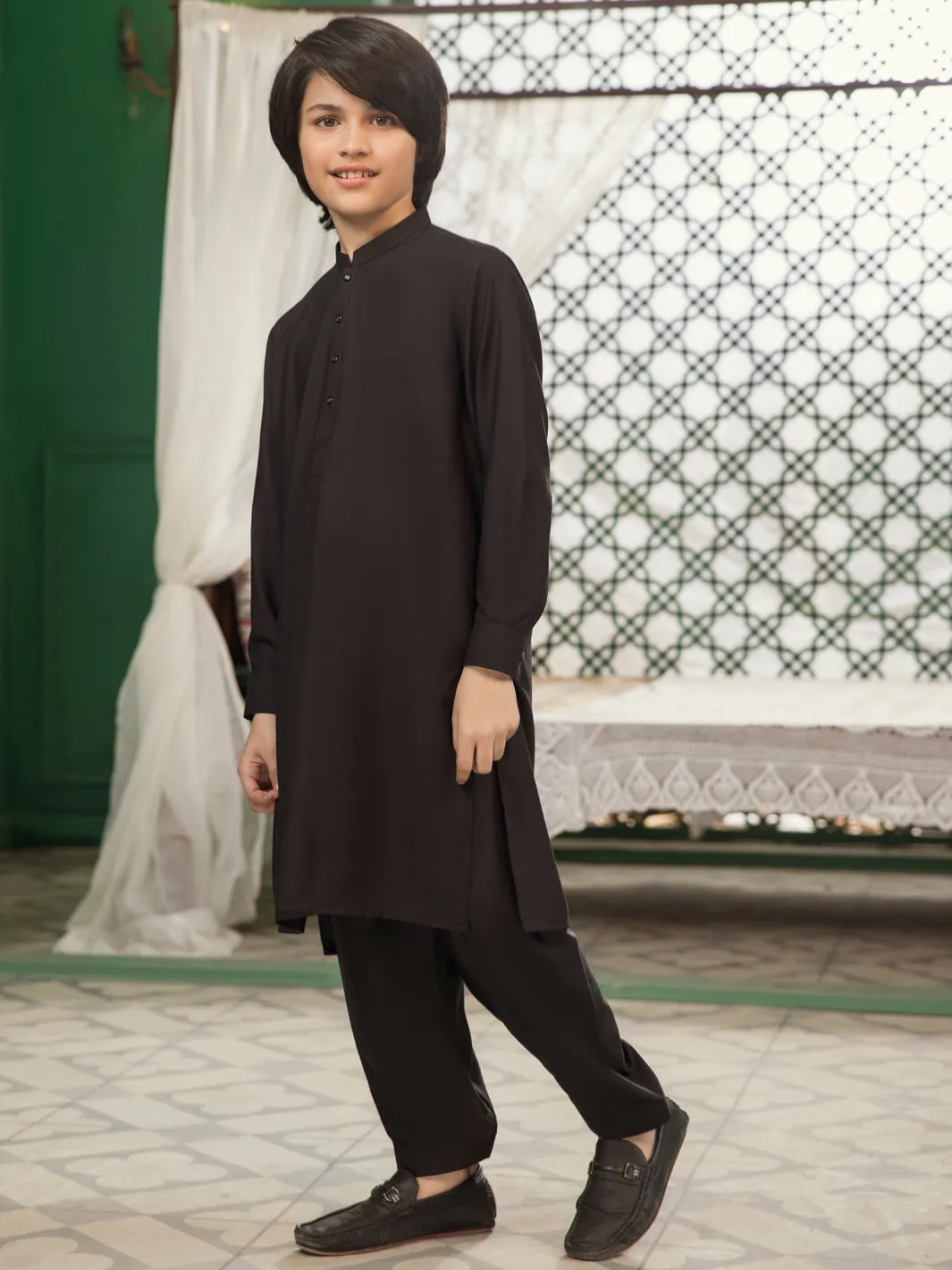 Black Blended Boy Kameez Shalwar - ALT-KS-030D