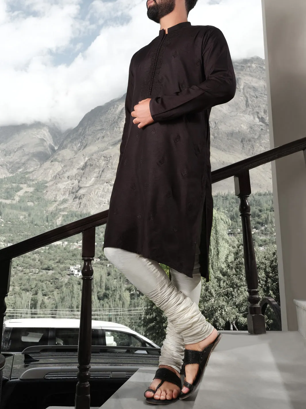 Black Cotton Silk Formal Kurta - AL-K-SP-025