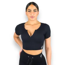 Black Ribbed Crop Top