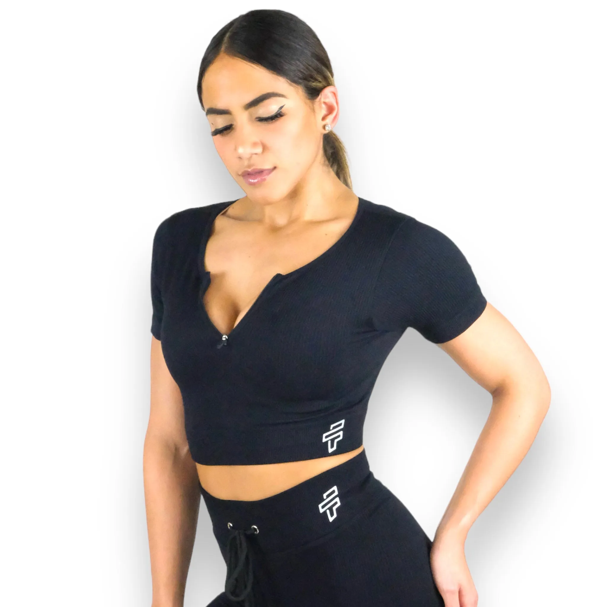 Black Ribbed Crop Top