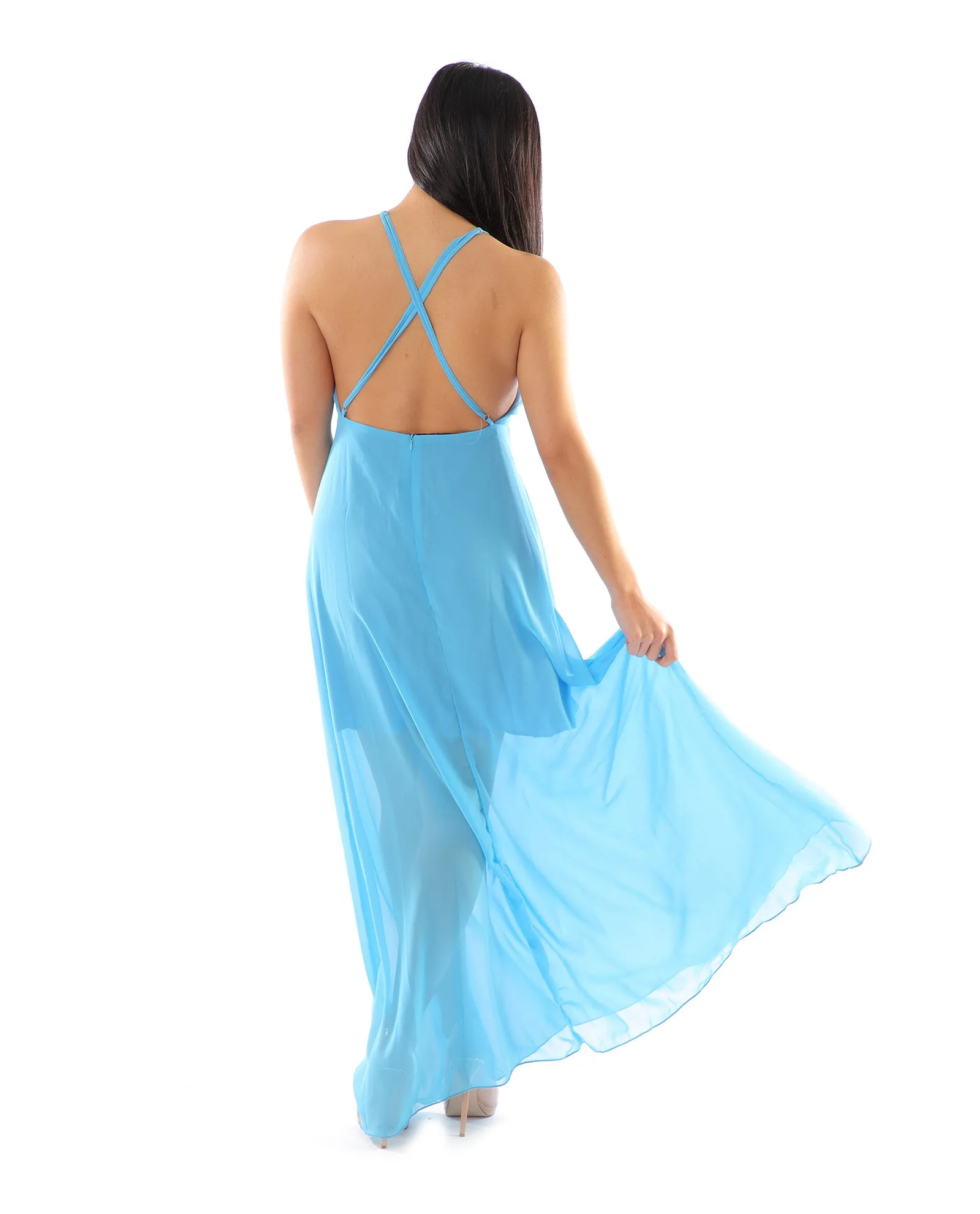 BLUE MAXI EVENING DRESS