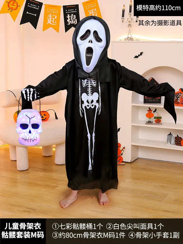 Boys' Horror Dress-Up Cape: Black Death and Skeleton Costume