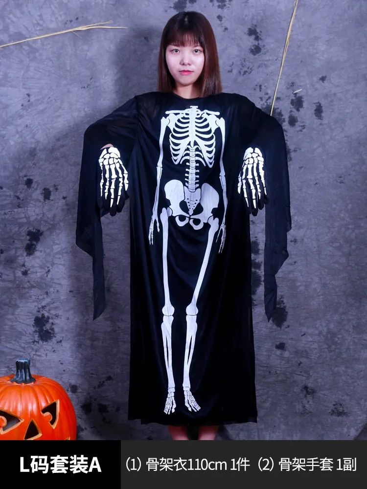 Boys' Horror Dress-Up Cape: Black Death and Skeleton Costume