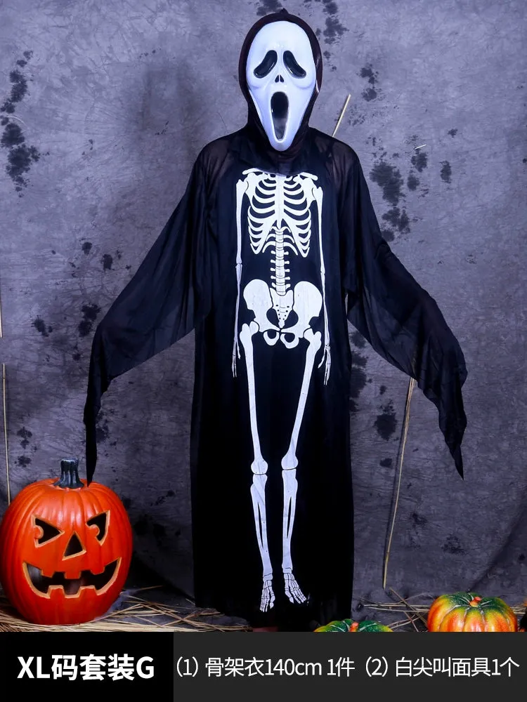 Boys' Horror Dress-Up Cape: Black Death and Skeleton Costume