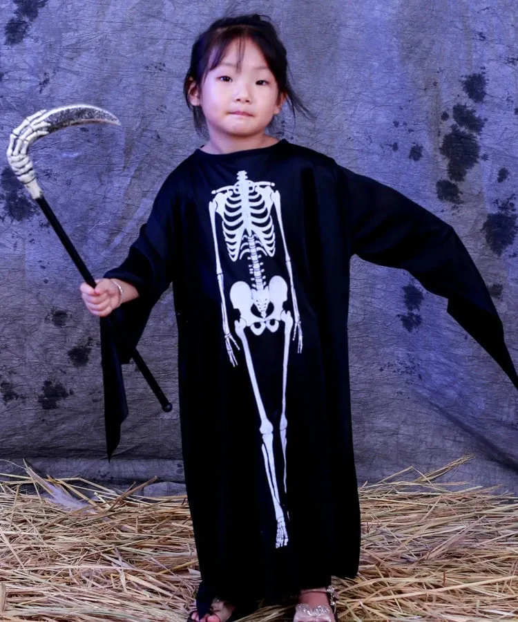 Boys' Horror Dress-Up Cape: Black Death and Skeleton Costume