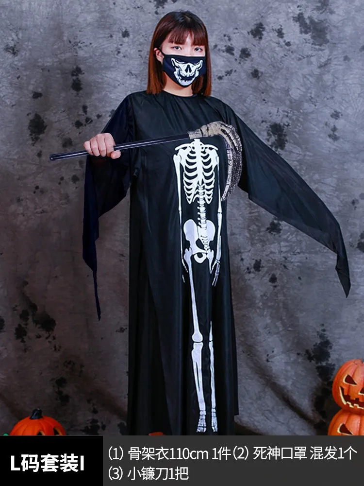 Boys' Horror Dress-Up Cape: Black Death and Skeleton Costume