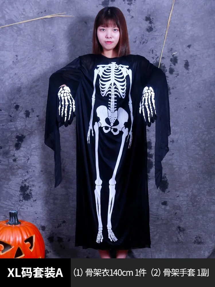 Boys' Horror Dress-Up Cape: Black Death and Skeleton Costume