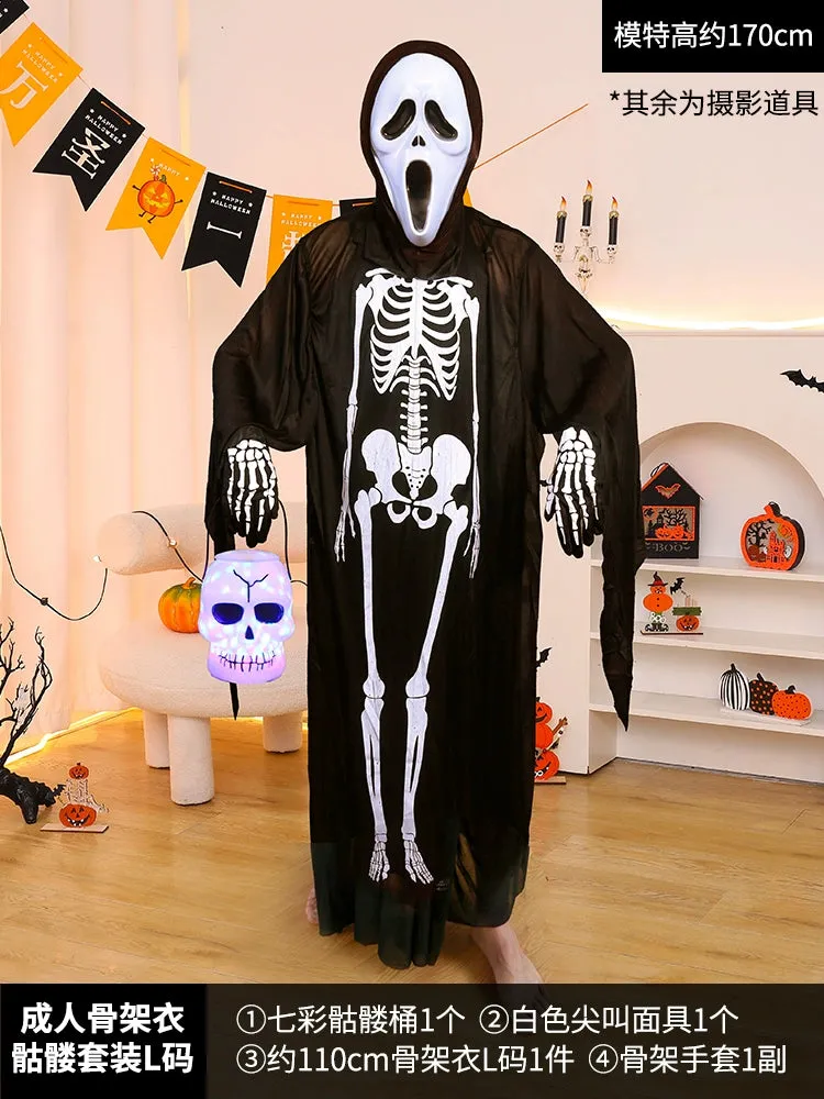 Boys' Horror Dress-Up Cape: Black Death and Skeleton Costume