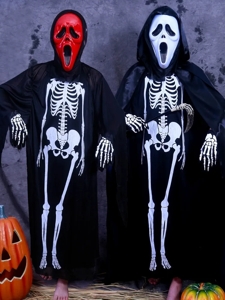 Boys' Horror Dress-Up Cape: Black Death and Skeleton Costume