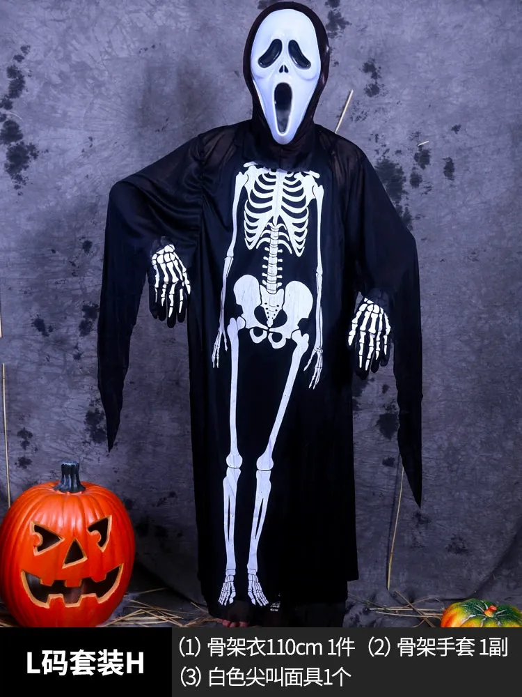 Boys' Horror Dress-Up Cape: Black Death and Skeleton Costume