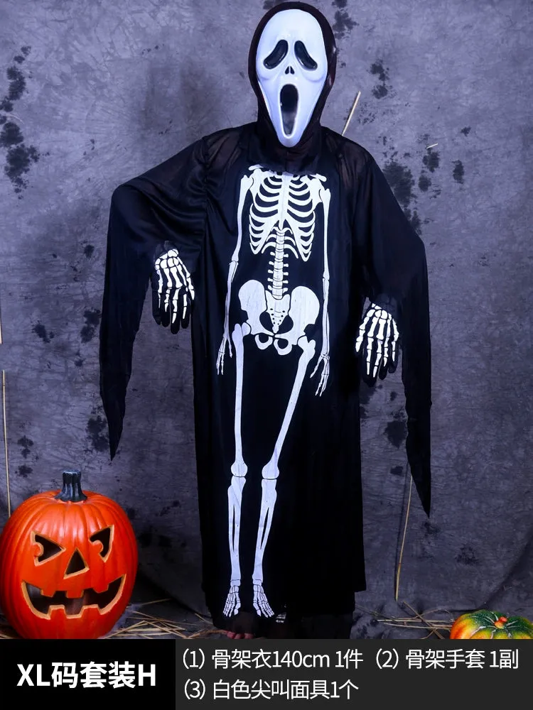 Boys' Horror Dress-Up Cape: Black Death and Skeleton Costume