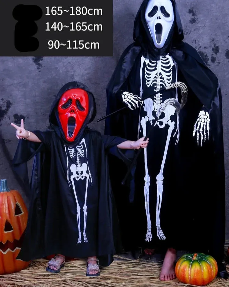 Boys' Horror Dress-Up Cape: Black Death and Skeleton Costume