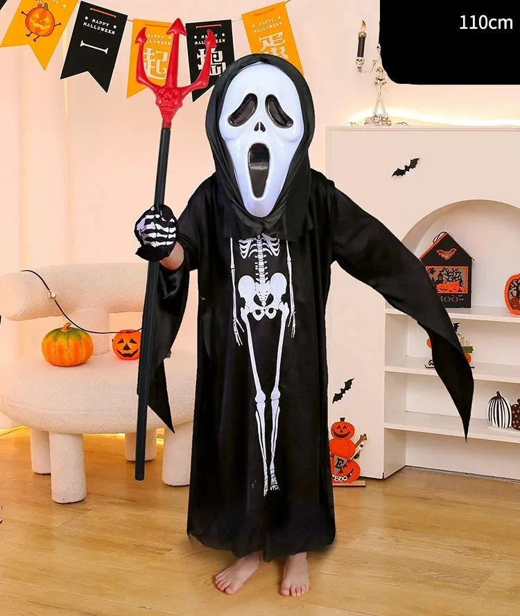 Boys' Horror Dress-Up Cape: Black Death and Skeleton Costume