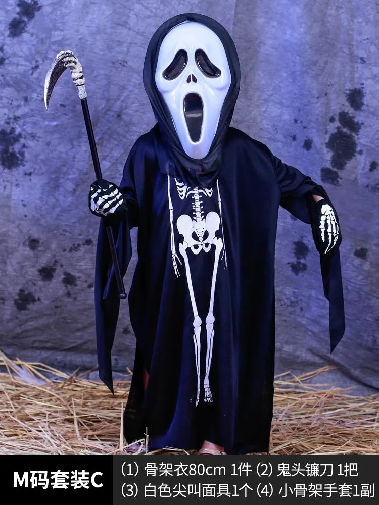 Boys' Horror Dress-Up Cape: Black Death and Skeleton Costume