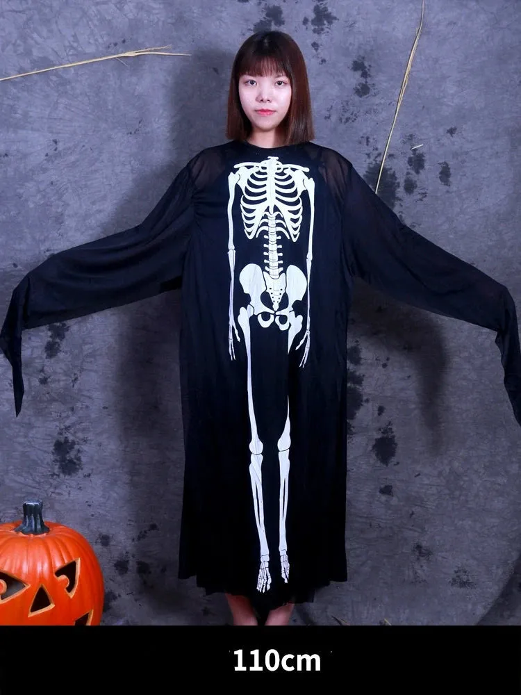 Boys' Horror Dress-Up Cape: Black Death and Skeleton Costume