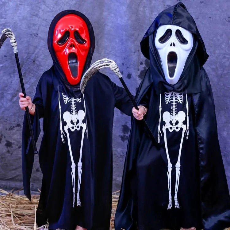 Boys' Horror Dress-Up Cape: Black Death and Skeleton Costume