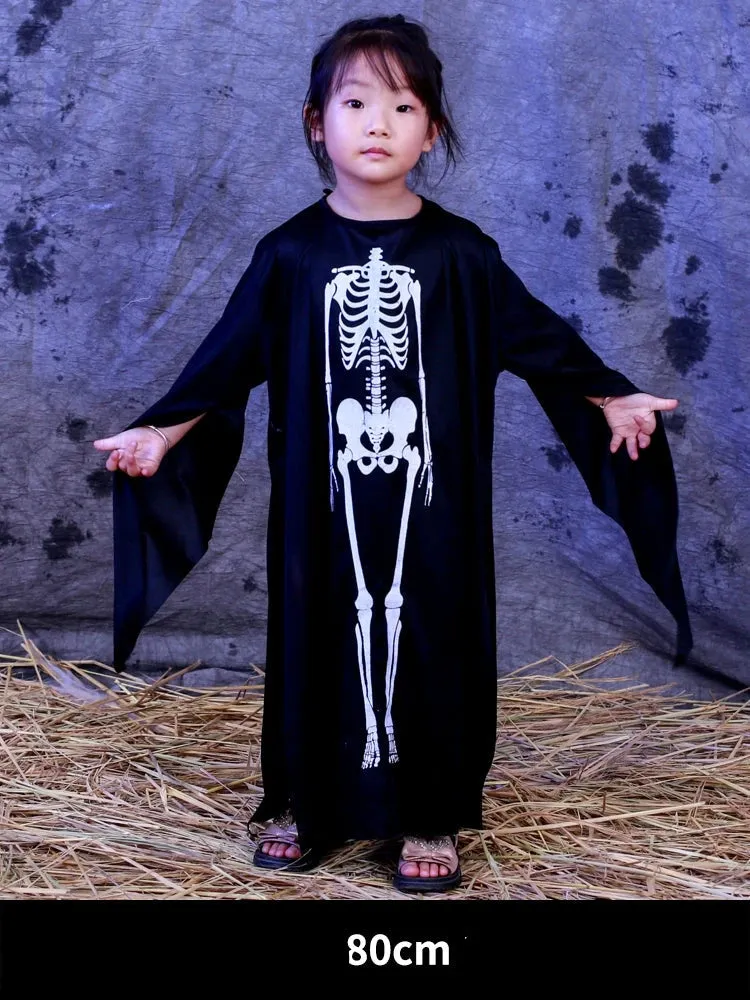 Boys' Horror Dress-Up Cape: Black Death and Skeleton Costume