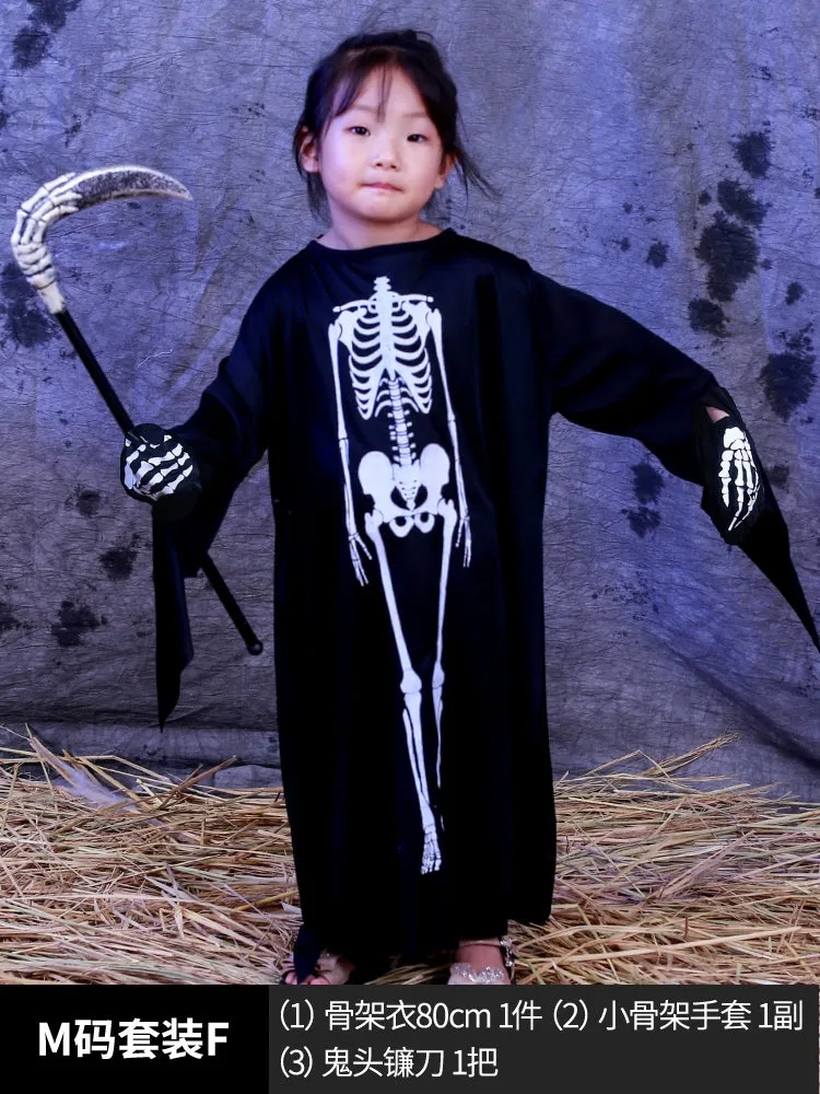 Boys' Horror Dress-Up Cape: Black Death and Skeleton Costume