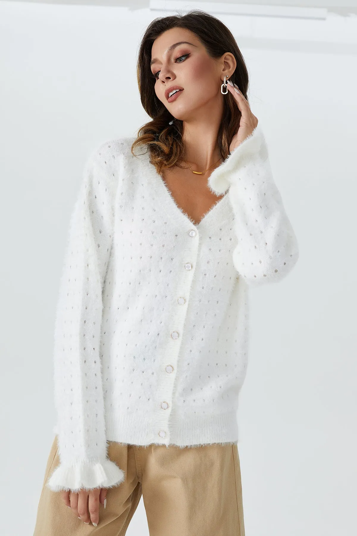 Button Front Hollow Out Cardigan