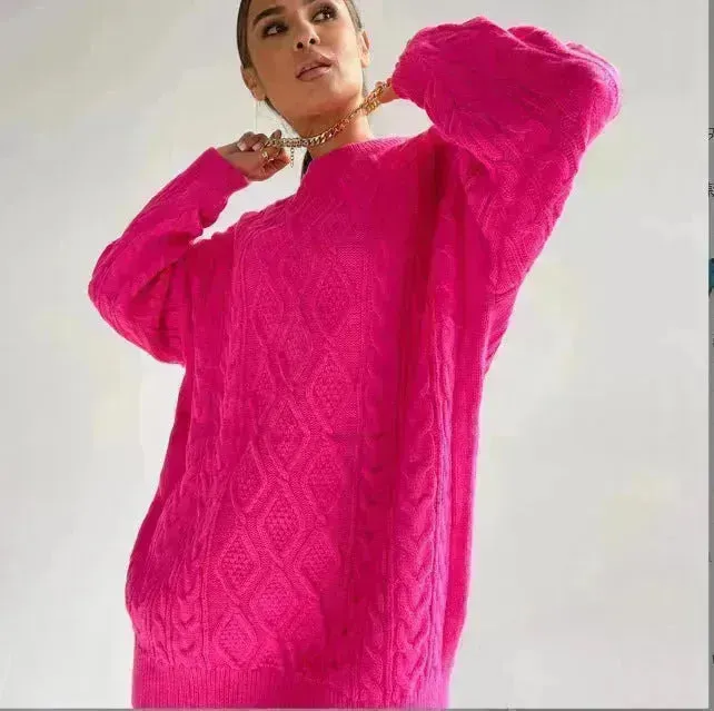 Casual Oversize Hip pop style Round neck Knitted Twist Sweater dress