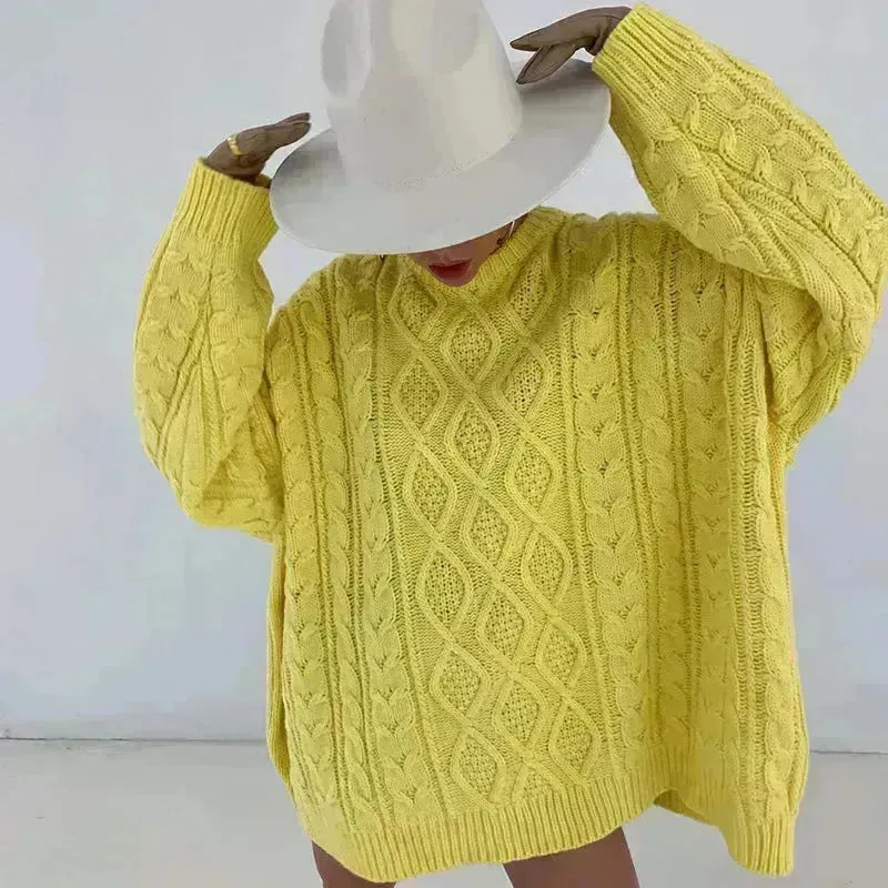 Casual Oversize Hip pop style Round neck Knitted Twist Sweater dress