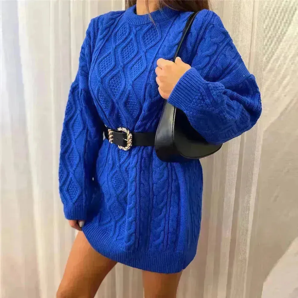 Casual Oversize Hip pop style Round neck Knitted Twist Sweater dress