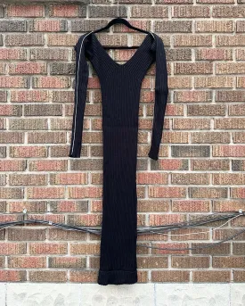 CELINE Ribbed Stretch Knit Fitted Long Sleeve Sweater  Dress