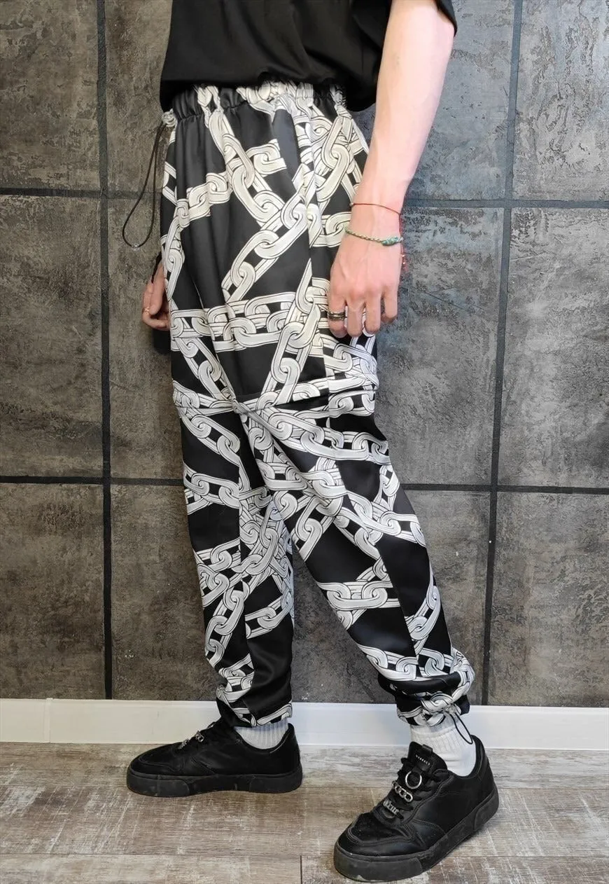 Chain print joggers detachable handmade shorts punk pants