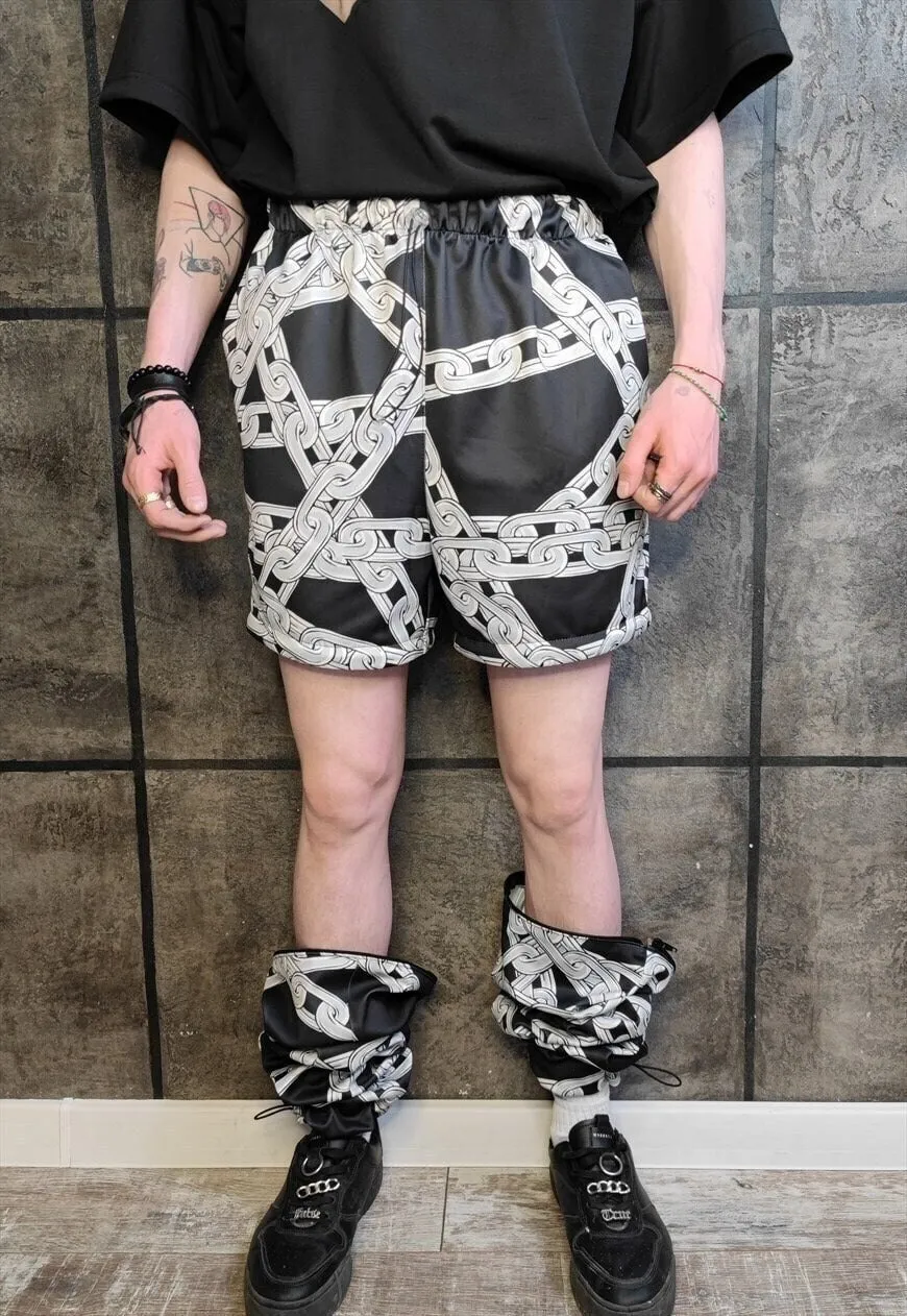 Chain print joggers detachable handmade shorts punk pants