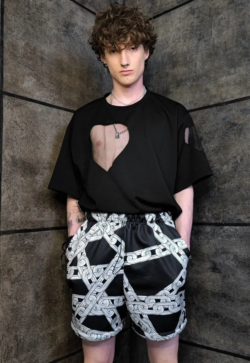 Chain print joggers detachable handmade shorts punk pants