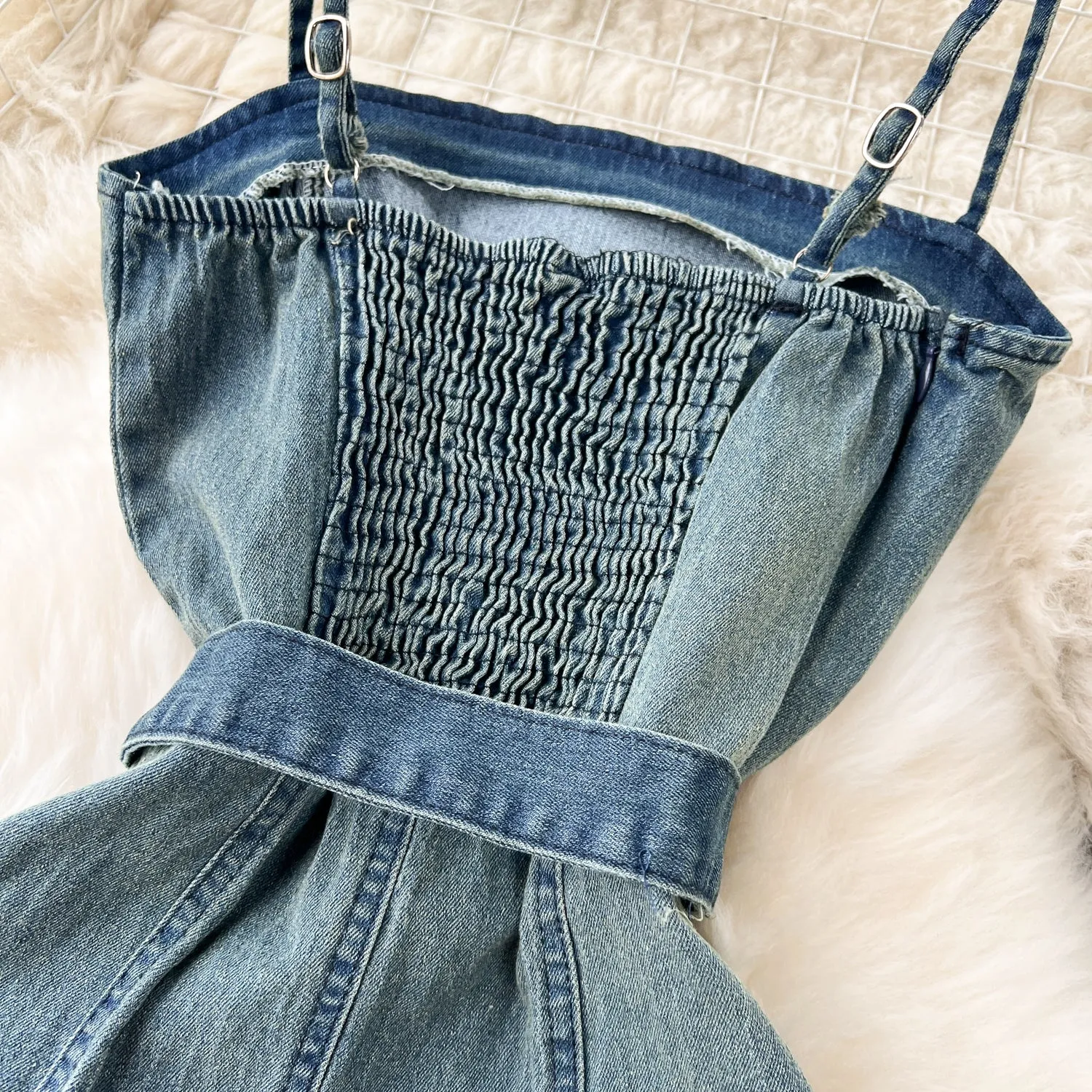 Chic Denim Fringed Slip Dress