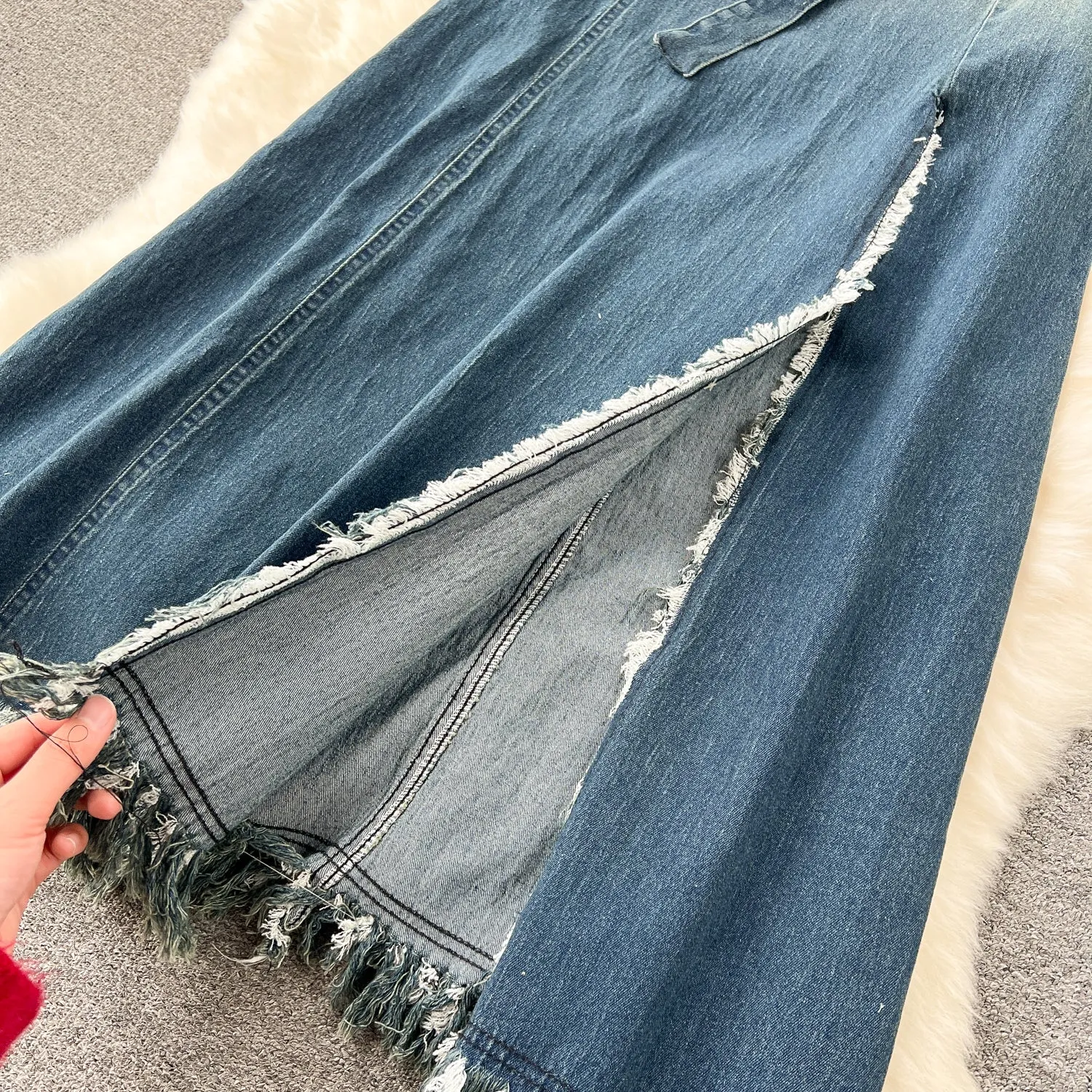 Chic Denim Fringed Slip Dress