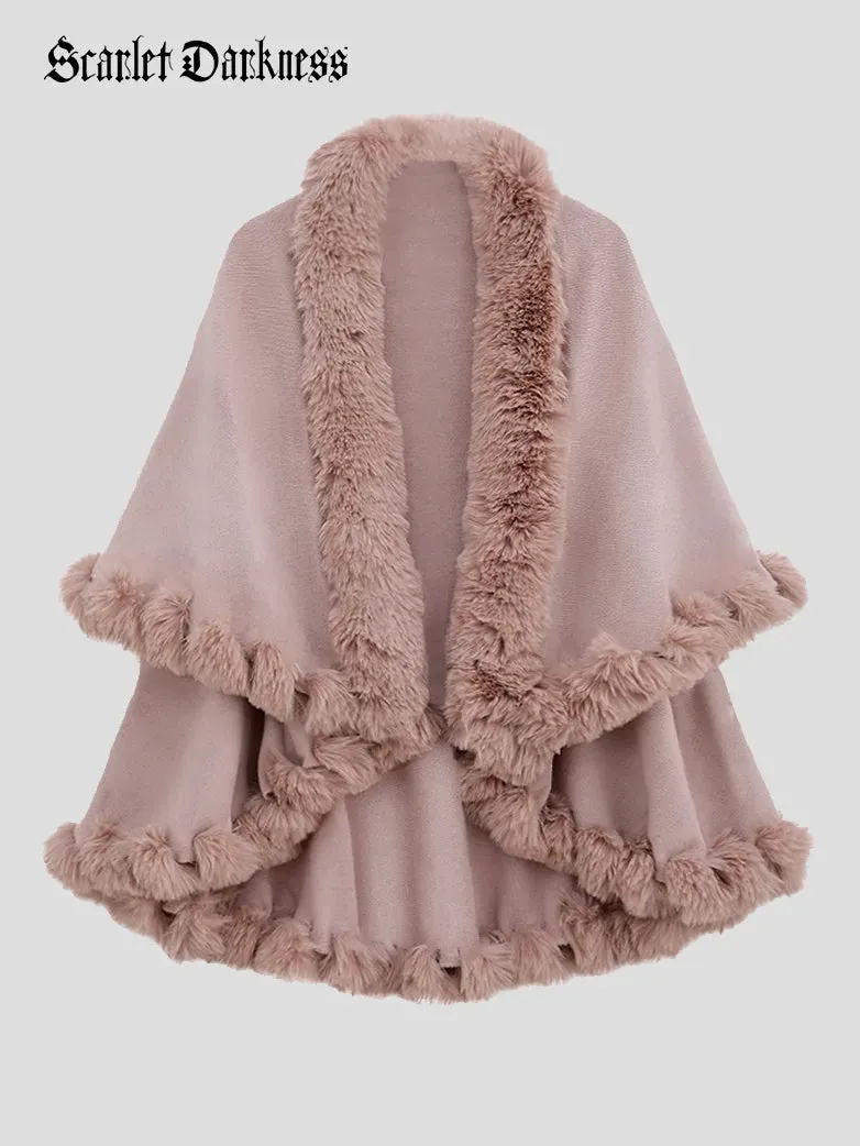 Christmas Limited Edition Double-layer Fur Collar Cape