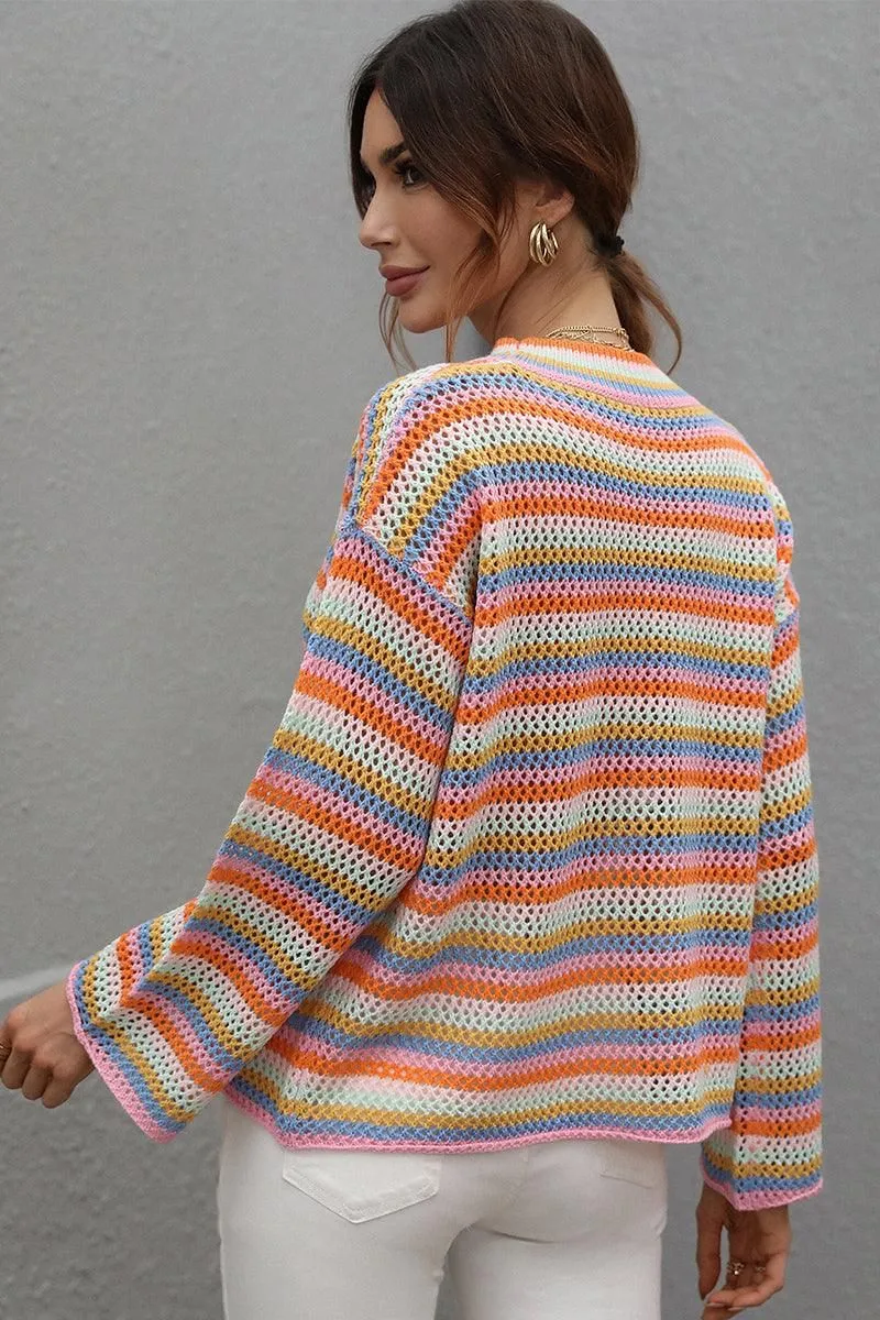 COLOR STRIPE KNIT PULL OVER SWEATER TOP