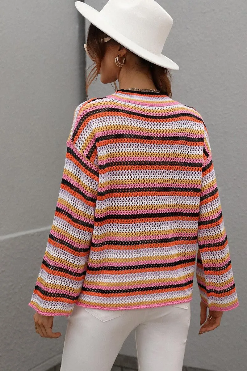 COLOR STRIPE KNIT PULL OVER SWEATER TOP