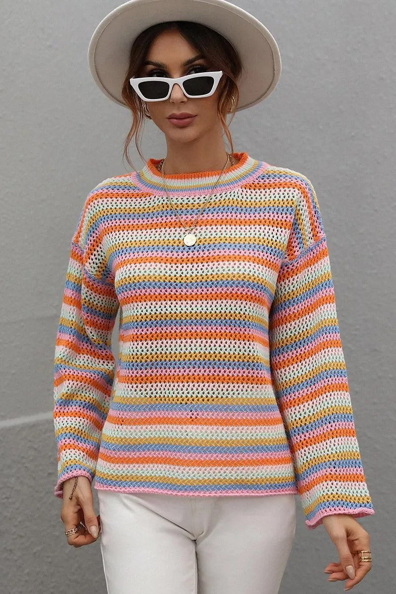 COLOR STRIPE KNIT PULL OVER SWEATER TOP