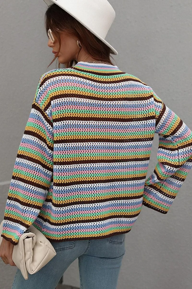 COLOR STRIPE KNIT PULL OVER SWEATER TOP