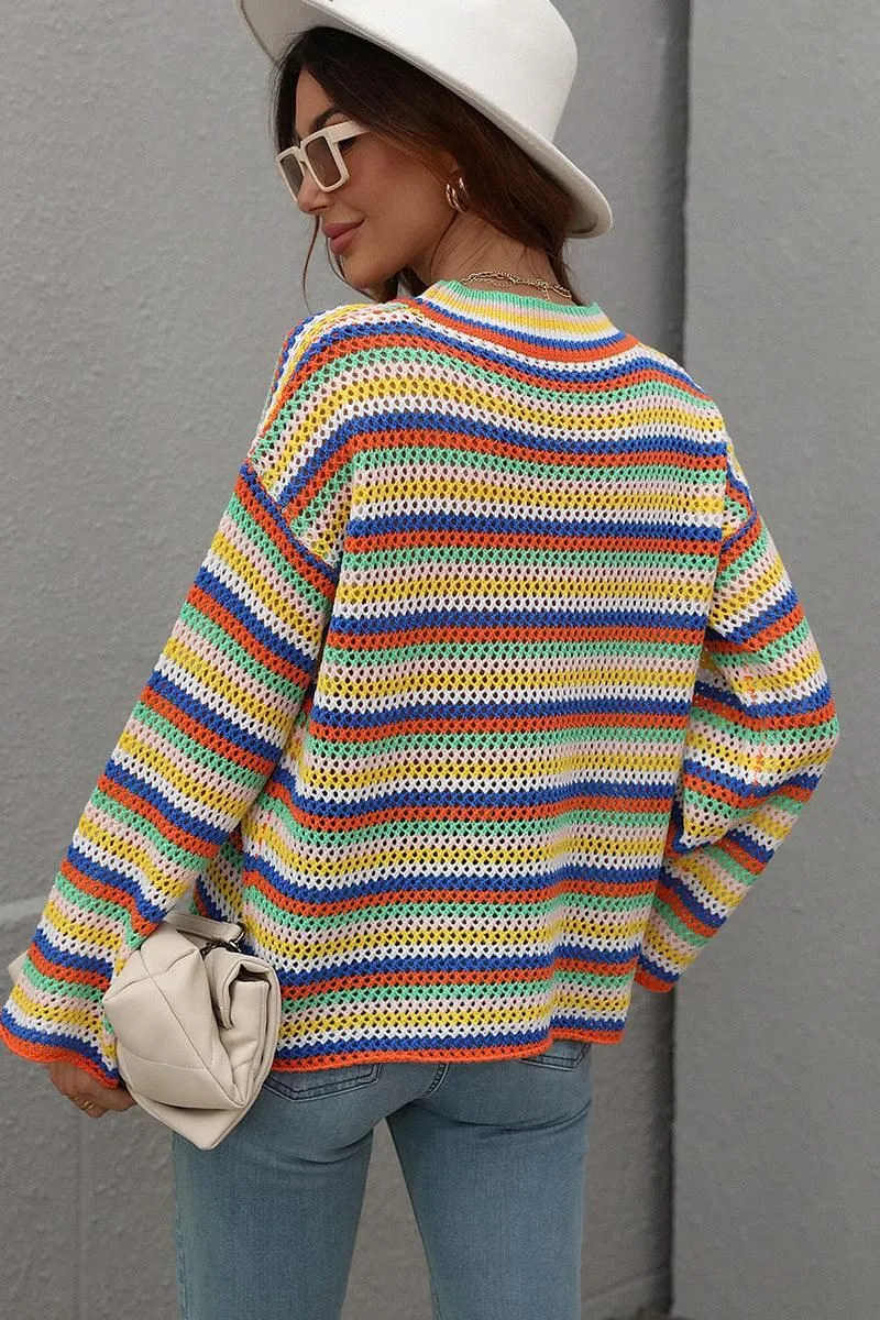 COLOR STRIPE KNIT PULL OVER SWEATER TOP