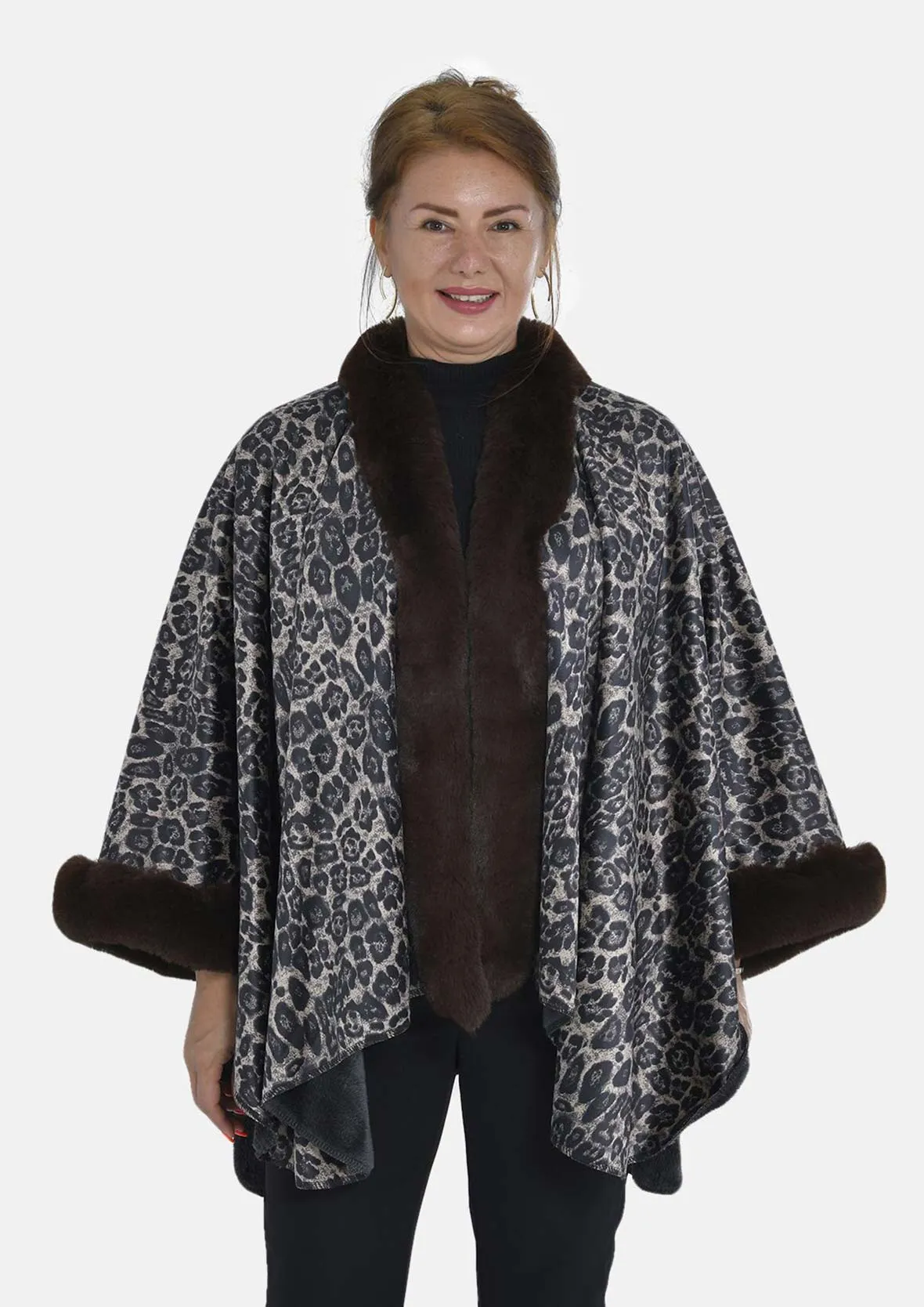 Double Knit Faux Fur Leopard Kimono